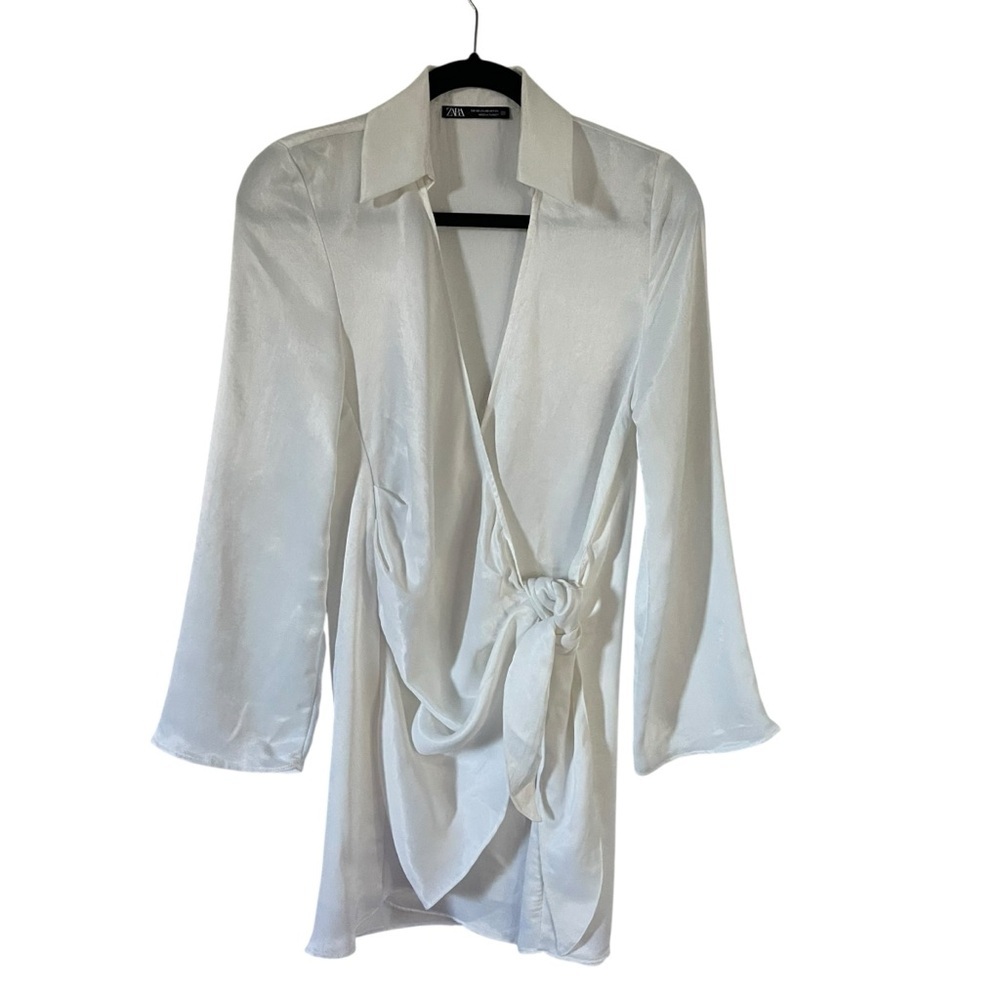 Zara White Wrap Mini Dresses Size XS - Picture 3 of 7
